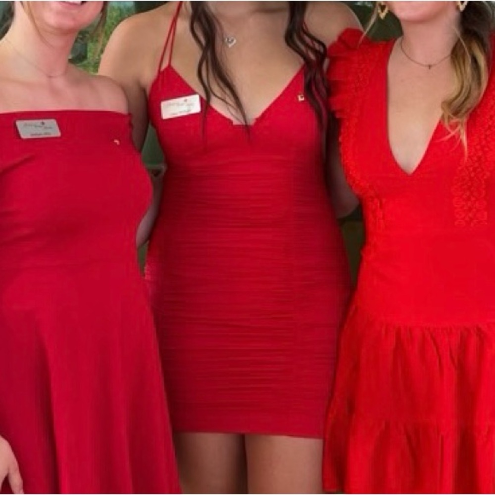 Hello Molly Mini Bodycon Red Ruched Dress - Picture 8 of 8